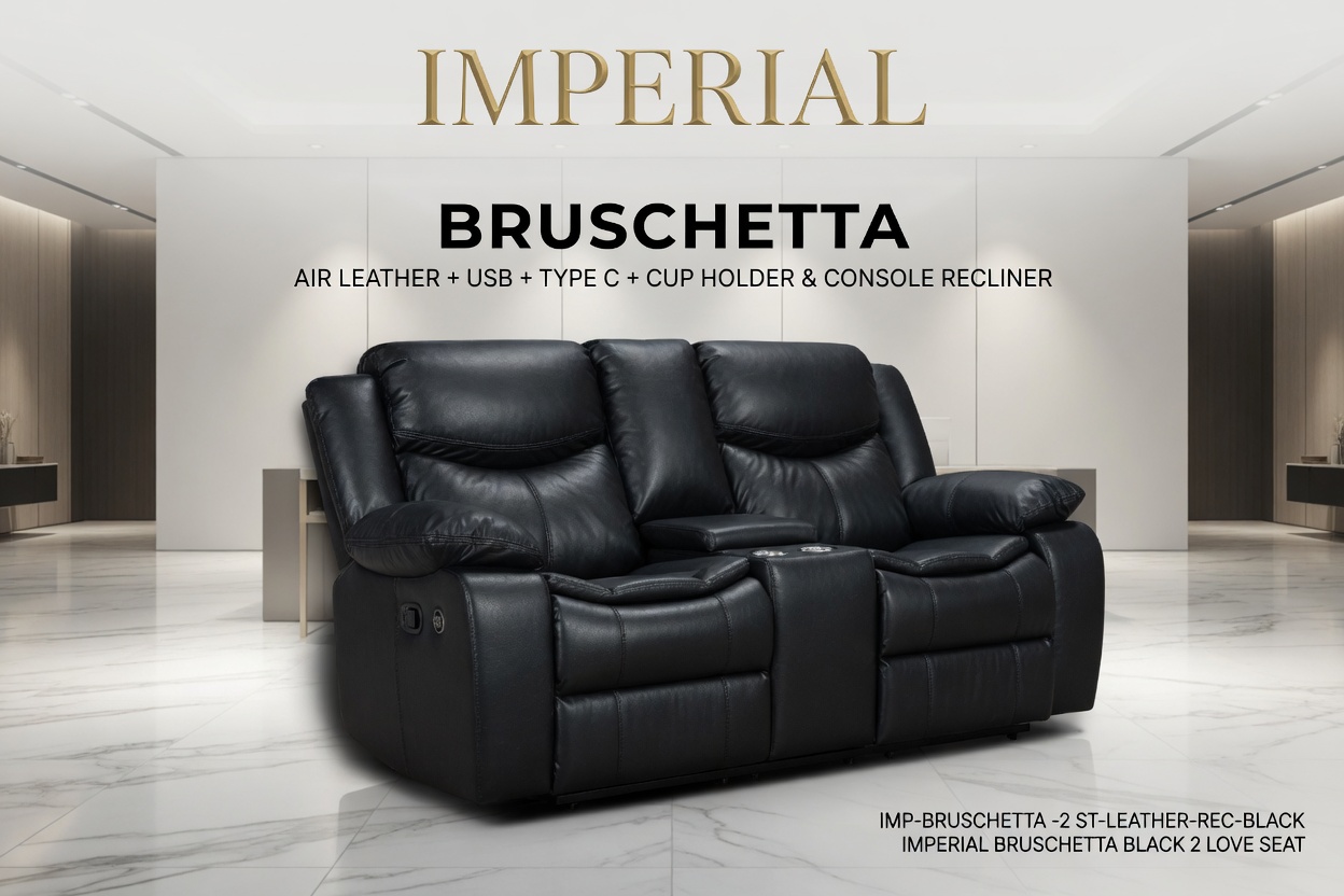 Bruschetta 2-Seater Loveseat Recliner (Black)
